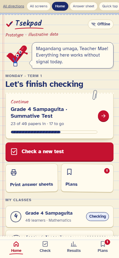 Tsekpad home screen
